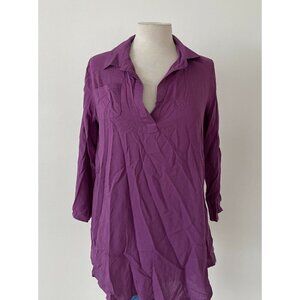 Ours Purple V-neck and Collared Long Sleeve Blouse tunic Size Small